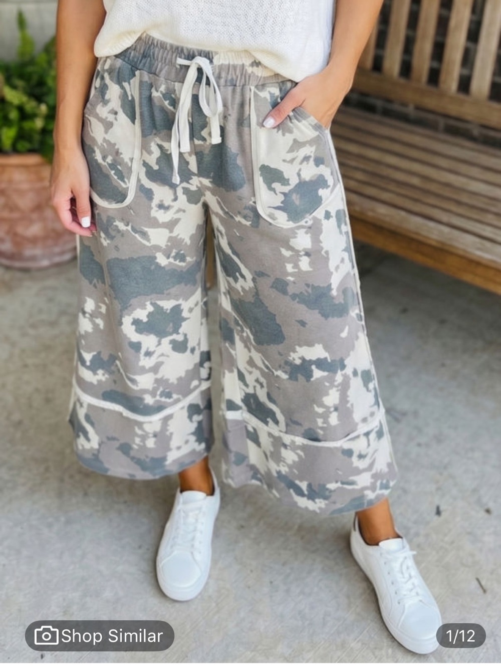 New with Boutique tags Casual Wide-Leg Camo Drawstring Pants - Neutral Camo